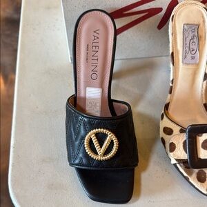 Valentino Black and Gold Quilted Mules
